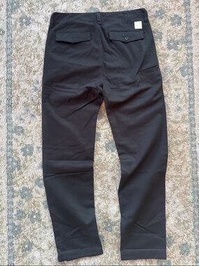 Dunderdon Men's Black Chino Pants with Back Flap Pockets Cotton Herringbone 32